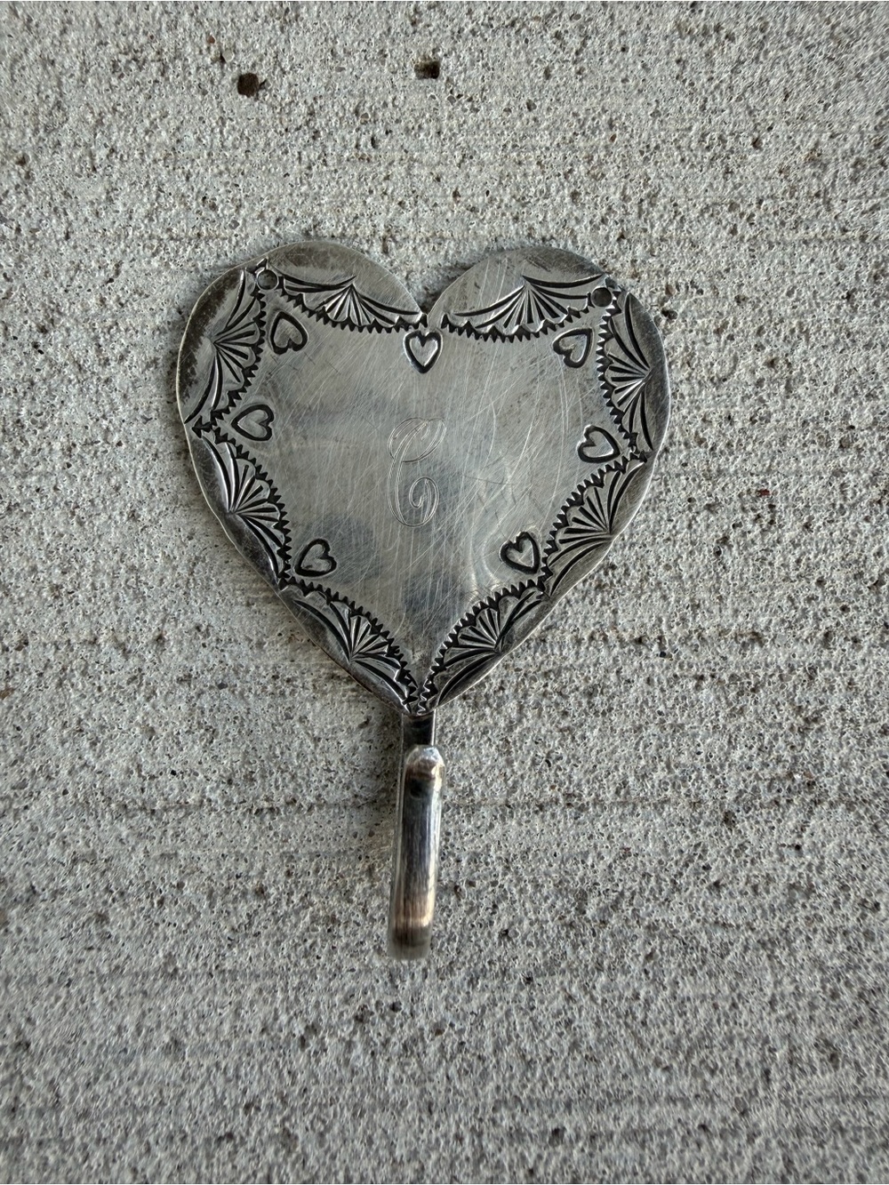 Vintage J. Slifka Sterling Silver Heart Wall Hook Hand Engraved Signed